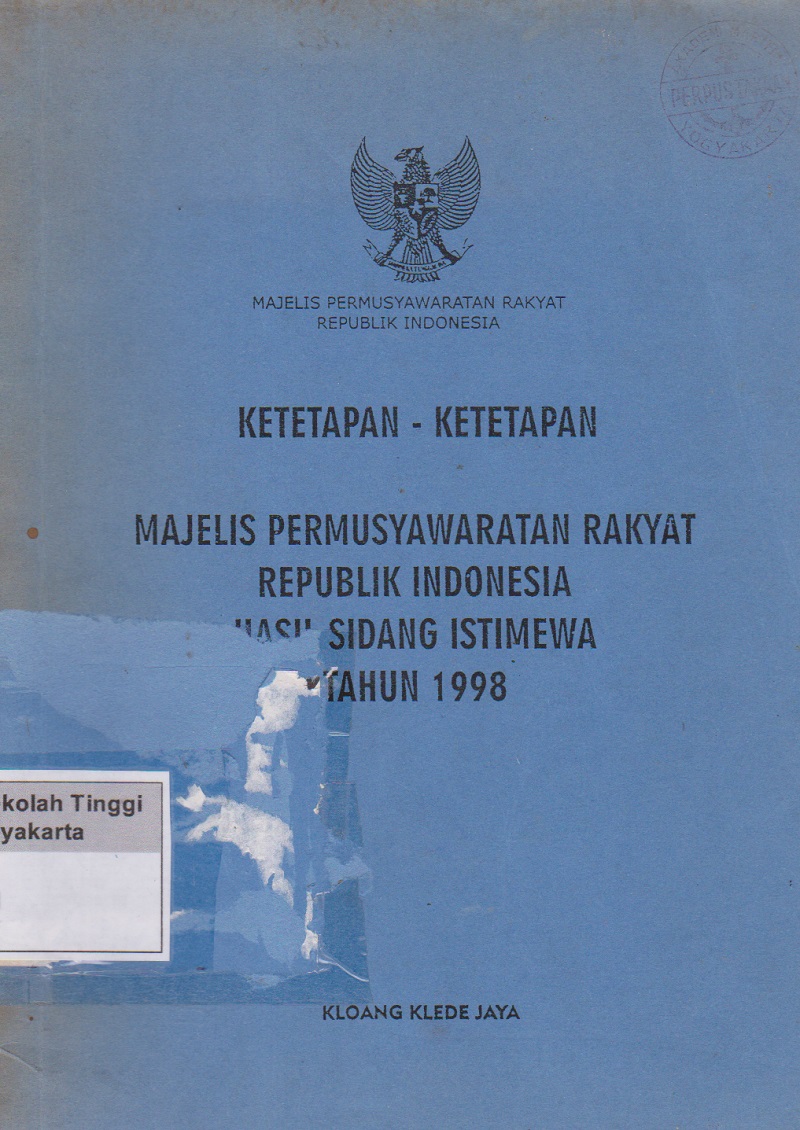 Ketetapan-ketetapan Majelis Permusyawaratan Rakyat Republik Indonesia Hasil Sidang Istimewa Tahun 1998