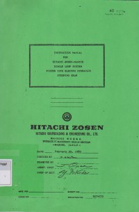 Instruction Manual For Hitachi Zosen - Hastie Single Loop System Piston Type Electro Hydraulic Steering Gear