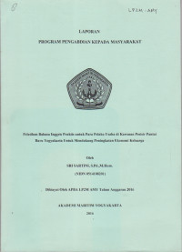 Image of Laporan Program Kerja pengabdian masyarakat : pelatihan Bahasa inggris praktis untuk para pelaku usaha di kawasan pesisir pantai Baru Yogyakarta Untuk Mendukung Peningkatan Ekonomi Keluarga